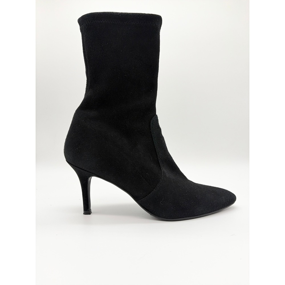 Stuart Weitzman Black Cling Suede Sock‎ Boots Pointed Toe Kitten Heel Womens 8 M